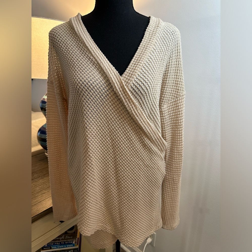My Story Deep V-Neck Faux Wrap Lightweight Sweater - Size S